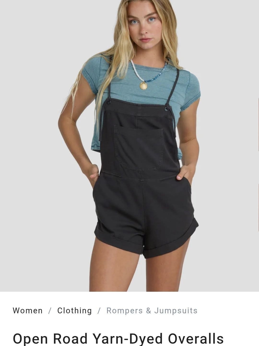 Billabong Black Short Overalls with Front Bib Pocket